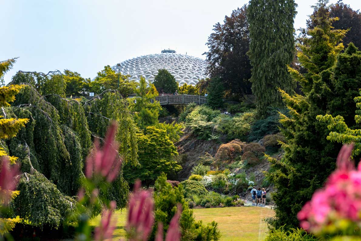 A couple are exploring the Queen Elizabeth Park in Vancouver.